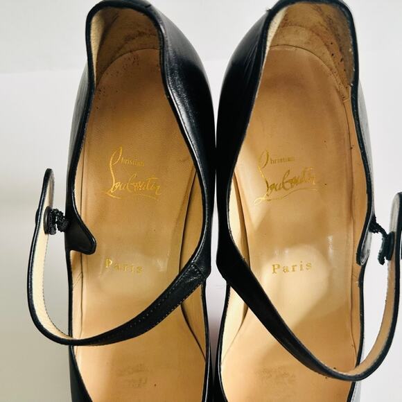 Christian Louboutin Zeppa Peep Toe Mary Jane Pumps Black Leather Size 40 5" Heel - Picture 5 of 12